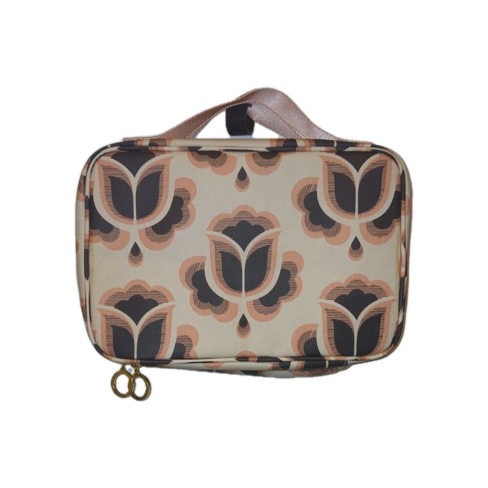 Contents By Allegra Make Up Bag Set Of 2 Peach/ Pink And Black  Pattern